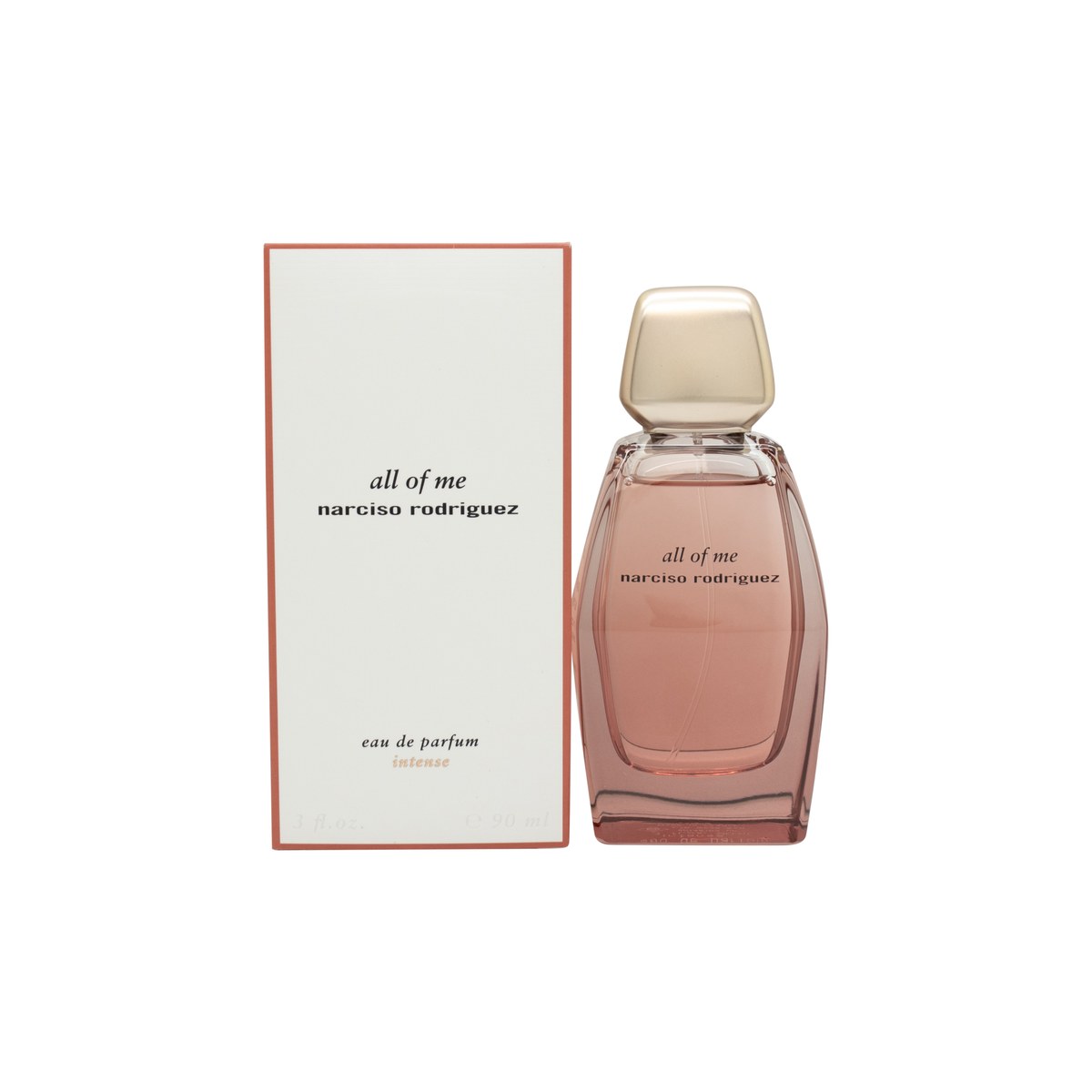 All Of Me Intense Eau De Parfum Narciso Rodriguez 90 ml glaskubisk flakon med pink gradient og mørk bund, transparent prisme