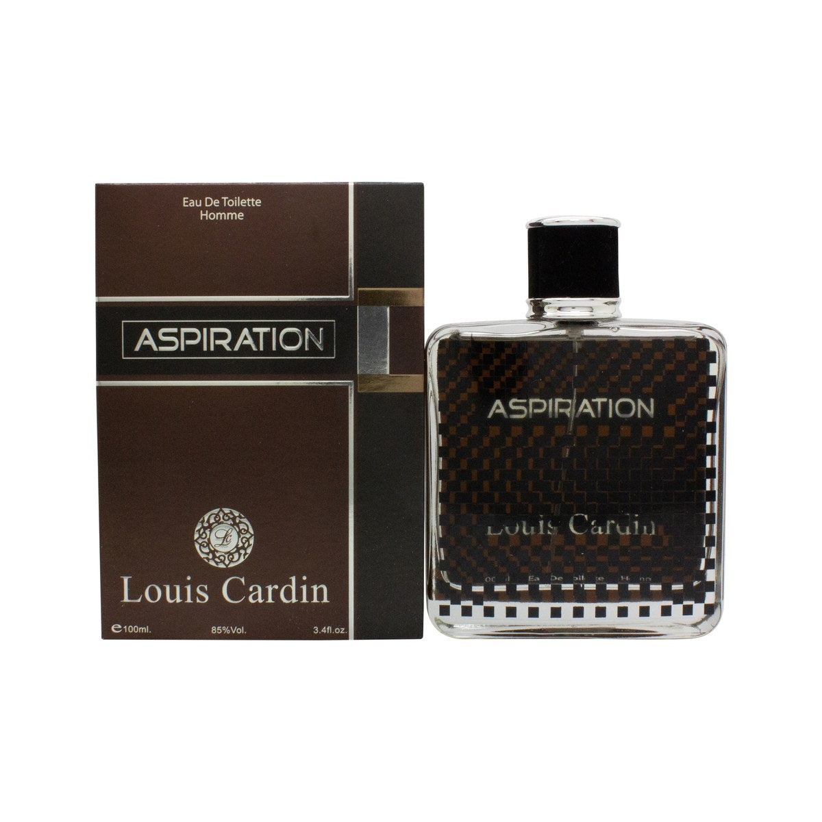 Louis Cardin Aspiration Eau de Toilette 100 ml i mørkeblå rektangulær glasflaske med sølvfarvet låg og enkel fronttekst
