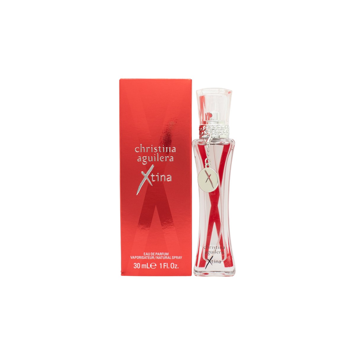 Christina Aguilera Xtina Eau de Parfum 30 ml, sort og klar glasflakon med gyldent logo og rund form.