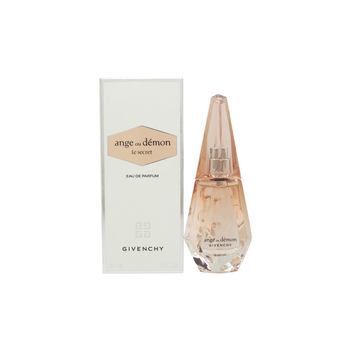 Givenchy Ange ou Demon Le Secret Eau de Parfum 30 ml fra Givenchy i facetslebet glasflakon med lysrosa tone og sølvlåg.