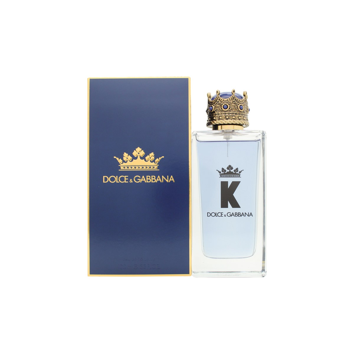 Dolce & Gabbana K Eau de Toilette 100 ml – klar glasflaske med blå kronehætte og sølvdetaljer