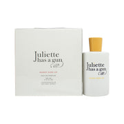 Sunny Side Up Eau De Parfum Juliette Has A Gun 100 ml – cylindrisk glas med gul label og metallisk spraylåg