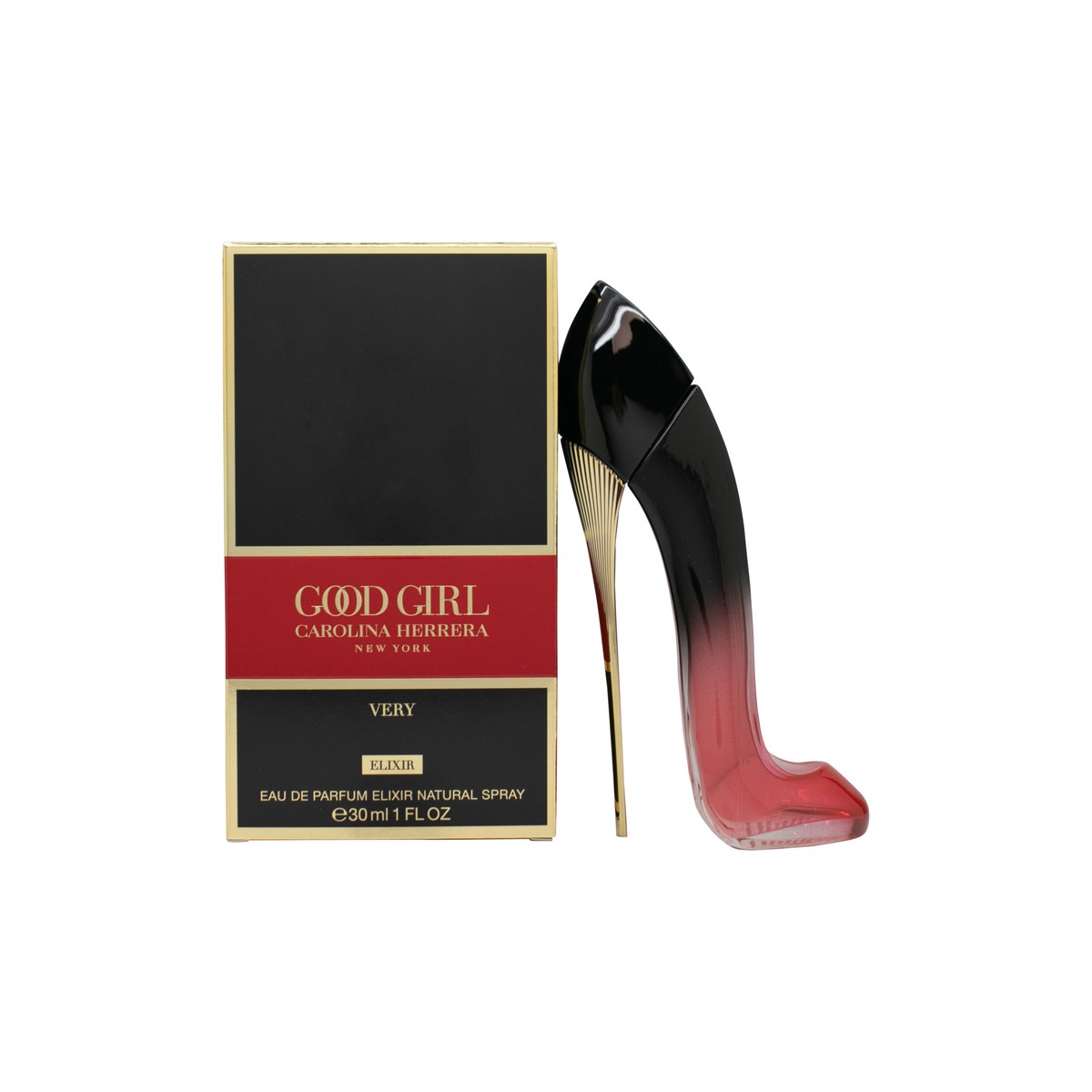 Very Good Girl Elixir Eau De Parfum, Carolina Herrera, 30 ml stilettoformet flaske i rød-til-sort farvegradient