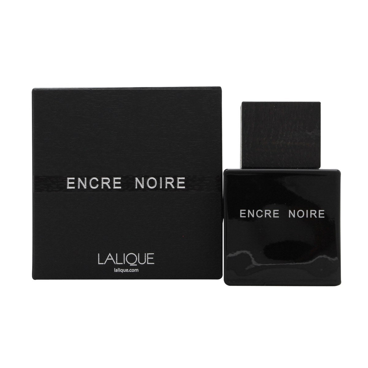 Lalique Encre Noire Eau de Toilette 50 ml i sort, kubisk glasflaske med trælåg og minimalistisk etiket