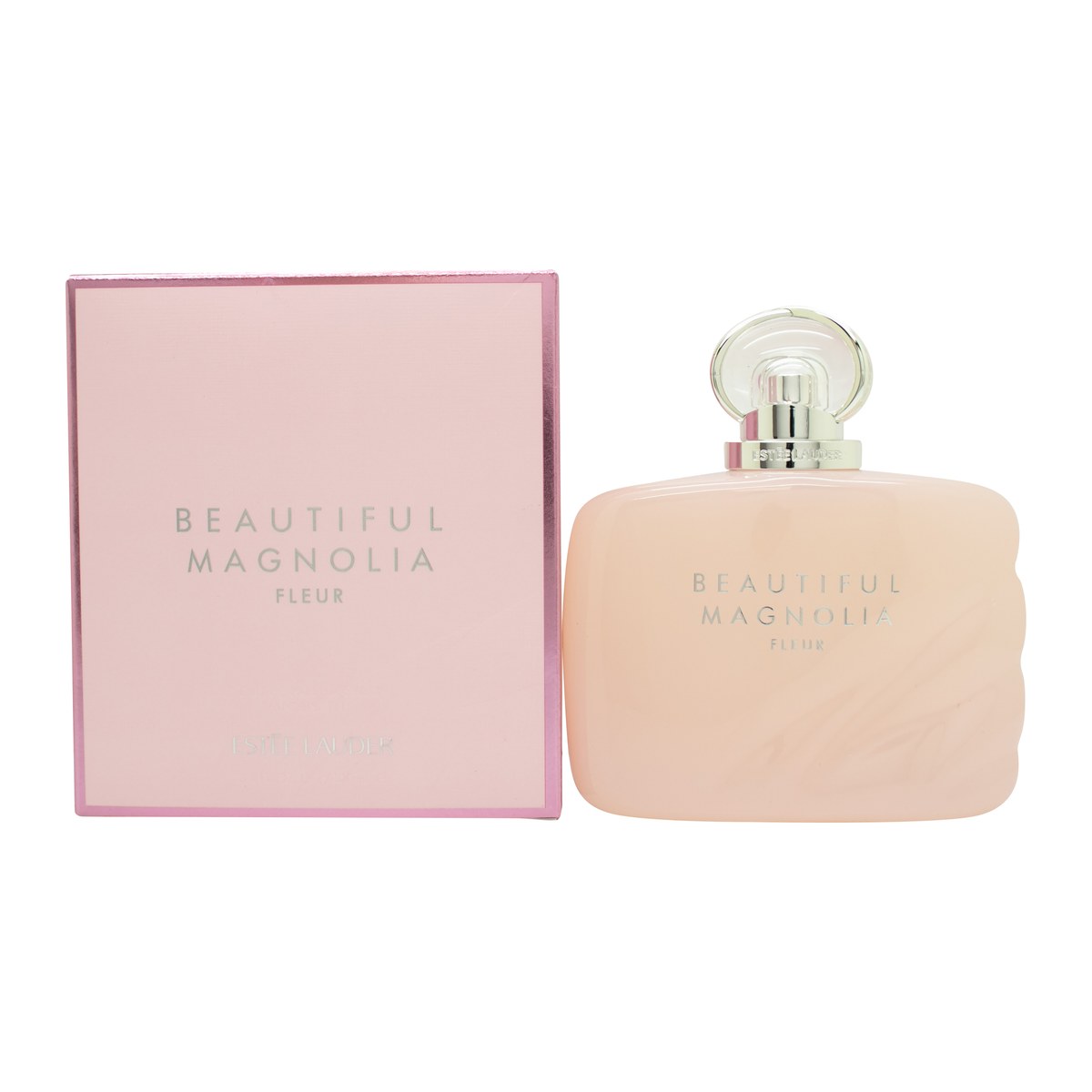Estée Lauder Beautiful Magnolia Fleur Eau de Parfum 100 ml – klar, buet glasflaske med lyserød tone og blomsterformet låg