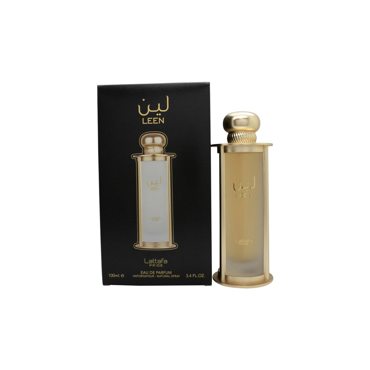 Lattafa Pride Leen Eau de Parfum 100 ml fra Lattafa i klar, kantet glasflaske med rosa tone og gylden hætte