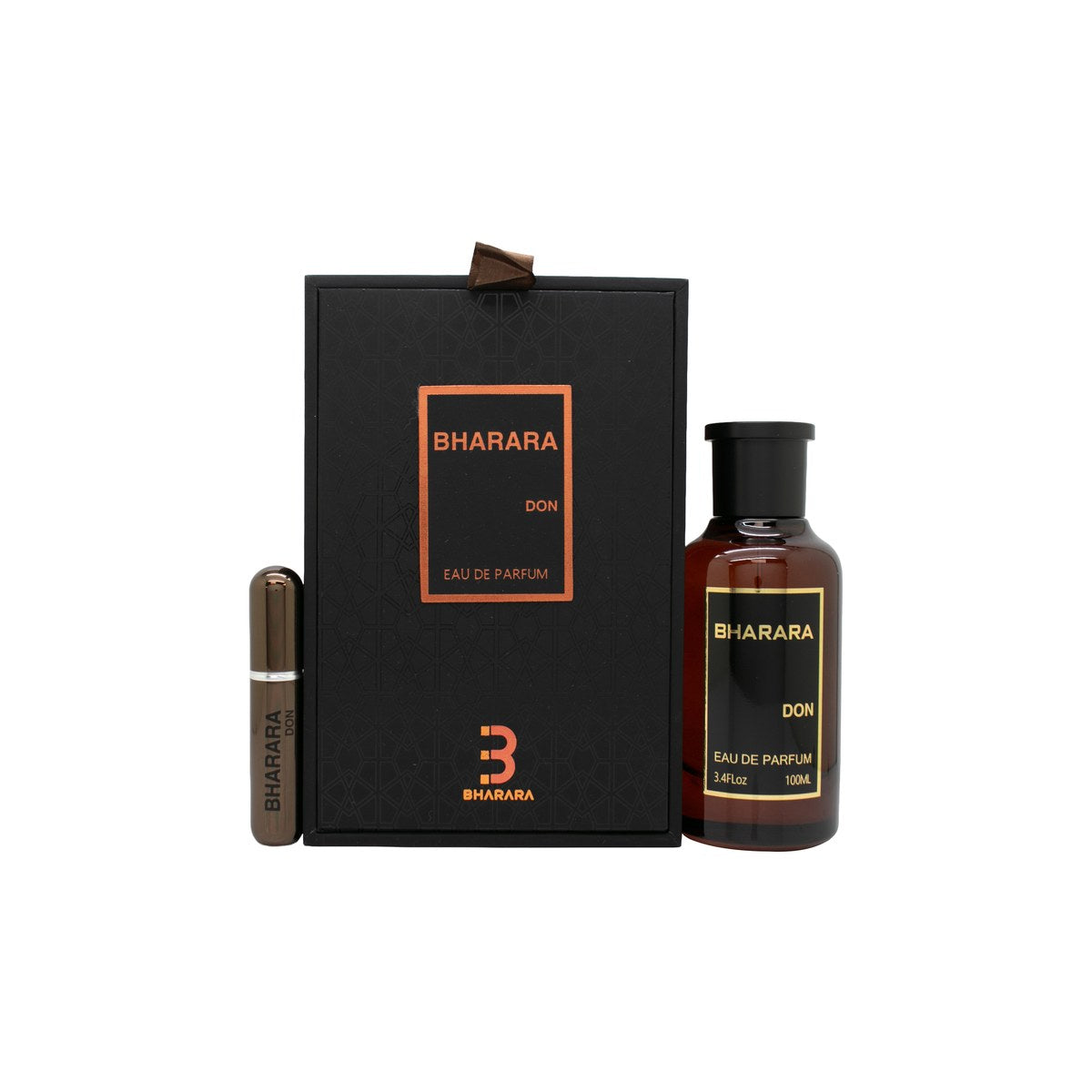 Bharara Don Eau de Parfum 100ml Bharara Beauty – guldfarvet firkantet flakon med sort låg og mørkt logo