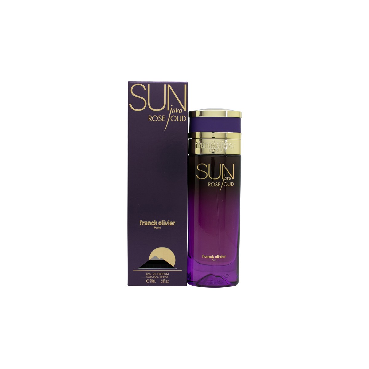 Franck Olivier Sun Java Rose Oud Eau de Parfum 75 ml i lyserød, riflet flakon med gylden hætte og orientalsk mønster