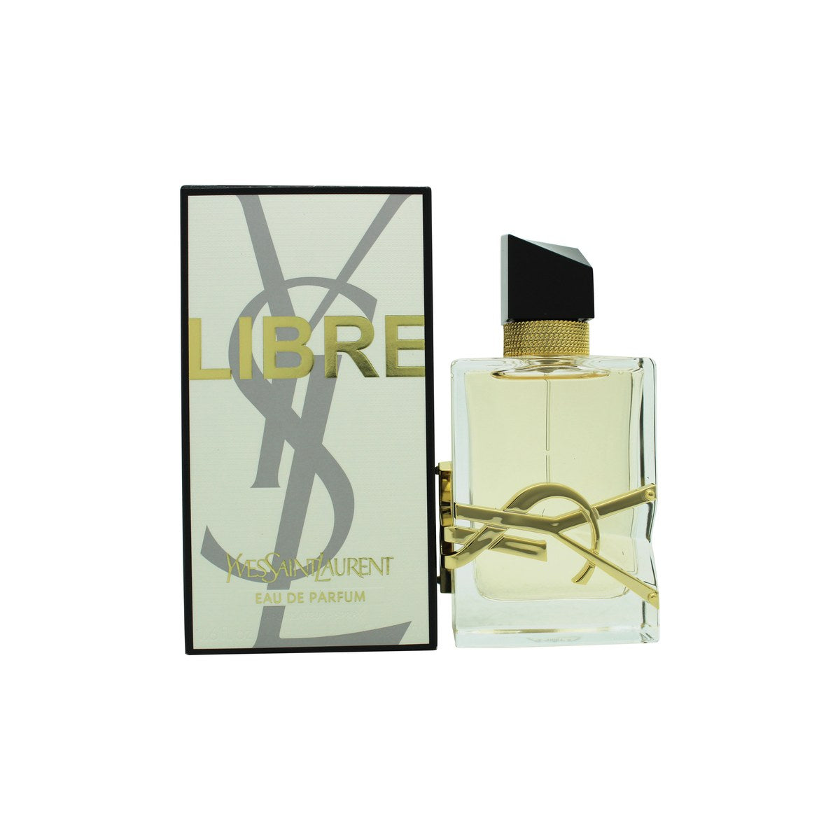 Yves Saint Laurent Libre Eau de Parfum 50 ml – rektangulær glasflaske med gylden YSL-logo og sort asymmetrisk låg