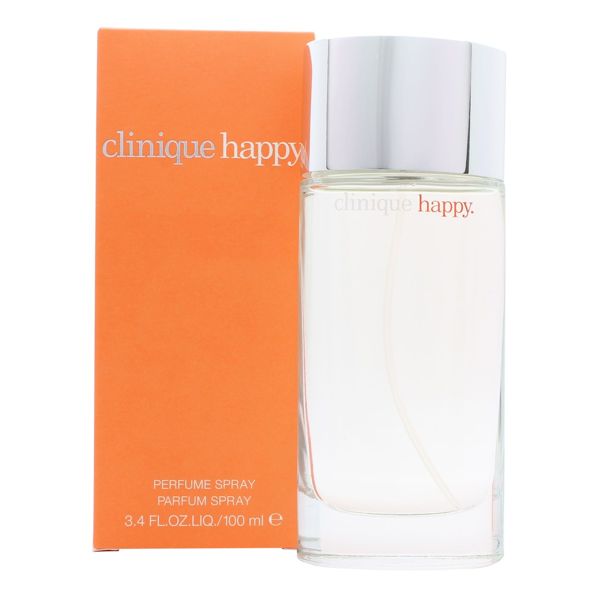 Clinique Happy Eau de Parfum 100ml fra Clinique i 100 ml flaske i klart glas med sølvfarvet spray og enkel, afrundet form