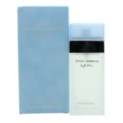 Dolce & Gabbana Light Blue Eau De Toilette 25 ml – mat frostet glasflaske med lyseblå hætte og enkelt, rektangulært design