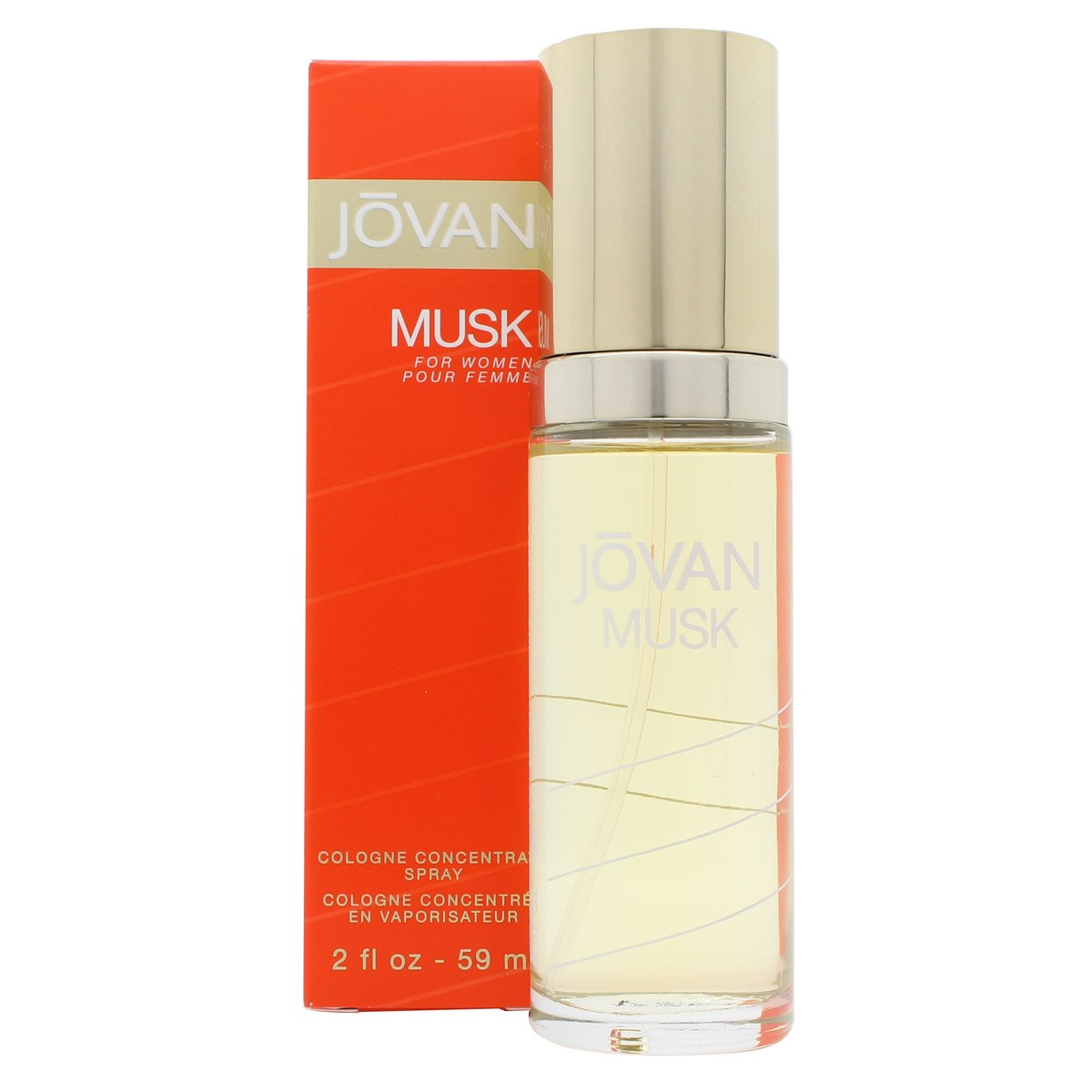 Jovan Musk for Woman Eau de Cologne 59 ml, Jovan – klar glasflaske med ravfarvet duft og sort låg