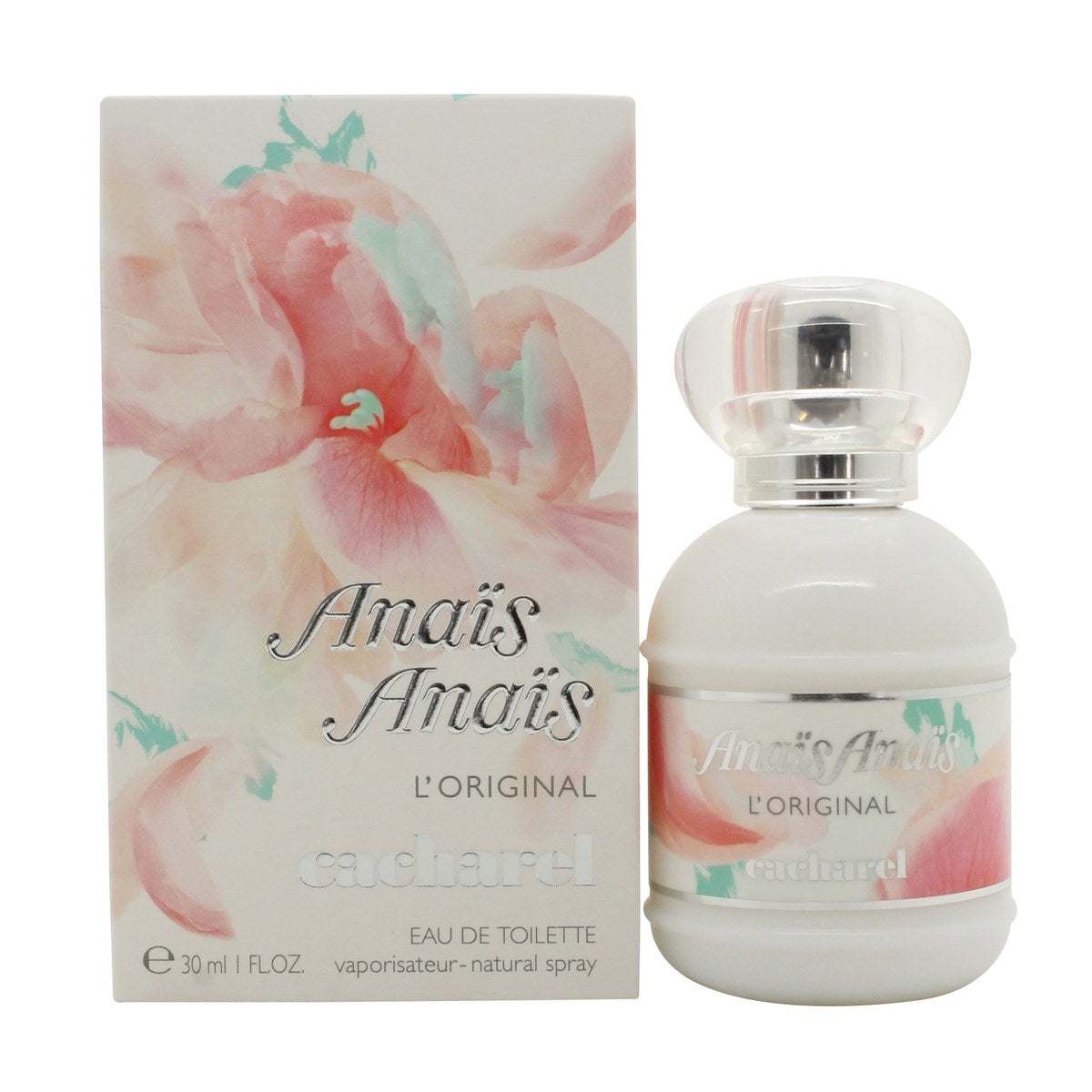 Cacharel Anaïs Anaïs L'Original Eau de Toilette 30 ml – klassisk rund, hvid flakon med sølvfarvet låg og blomstret logo