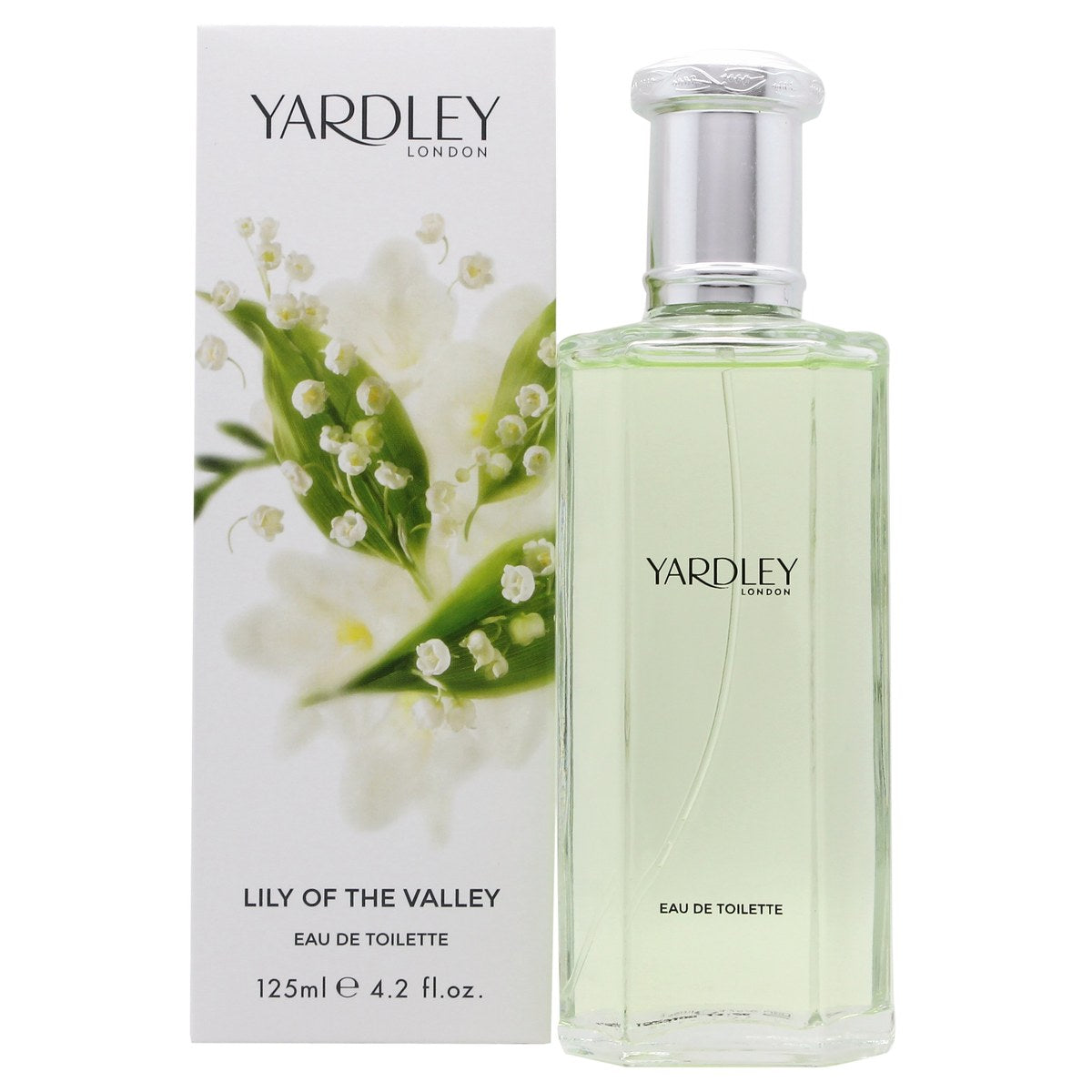 Yardley Lily of the Valley Eau de Toilette 125 ml fra Yardley – klar glasflaske med sølvfarvet låg og lysegrøn duftvæske