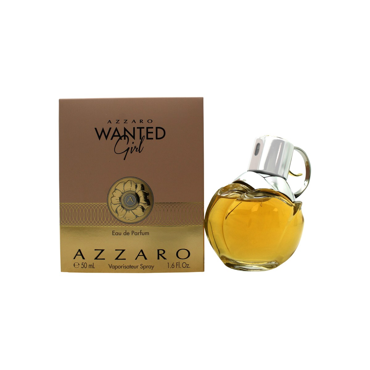 Azzaro Wanted Girl Eau de Parfum 50 ml, Azzaro – granatformet klar glasflakon med ravfarvet duft og sølvhætte