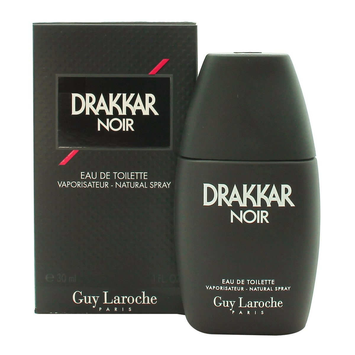 Guy Laroche Drakkar Noir Eau de Toilette 30 ml – sort, rektangulær glasflaske med sort låg og hvid logo