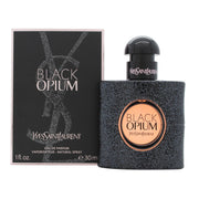 Yves Saint Laurent Black Opium Eau de Parfum 30 ml – sort, glitrende flakon med rund rosa logo og kantet glasdesign