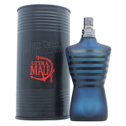 Jean Paul Gaultier Ultra Male Eau de Toilette Intense 125 ml – blå torsoformet flakon med sorte striber og sølv sprayhoved