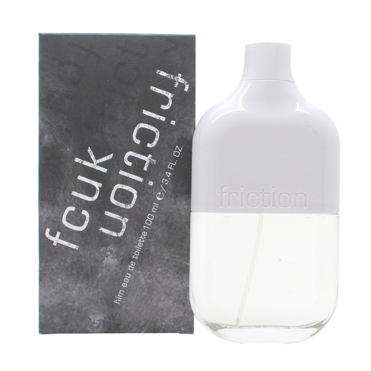 FCUK Friction Him Eau de Toilette 100ml, FCUK, 100 ml – sort rektangulær flakon med riflet glas og sølvgråt låg