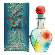 Jennifer Lopez Live Luxe Eau de Parfum 100 ml – buet glasflakon i blå, lilla og grønne nuancer med sølvspray og rund hætte