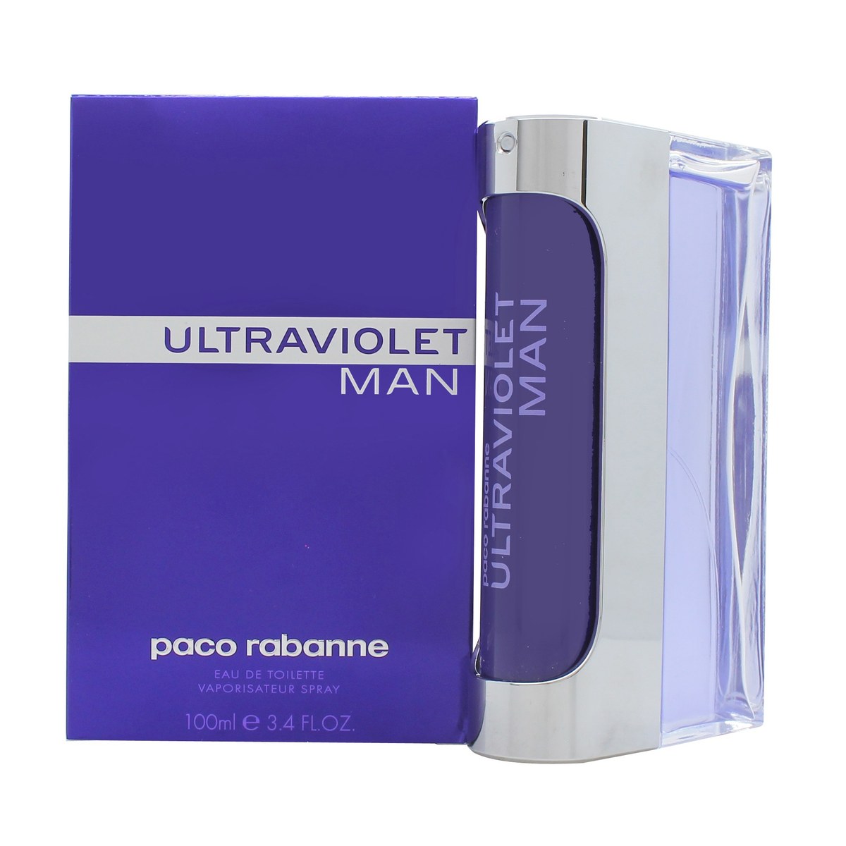 Paco Rabanne Ultraviolet Man Eau De Toilette 100 ml – oval, flad lilla glasflakon med sølvfarvet spraytop