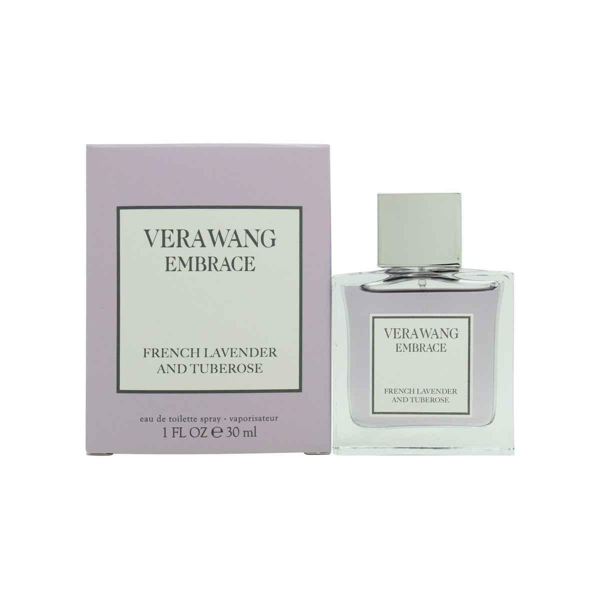 Vera Wang Embrace French Lavender & Tuberose Eau de Toilette 30 ml fra Vera Wang, klar glasflakon i lyslilla og sølvlåg.