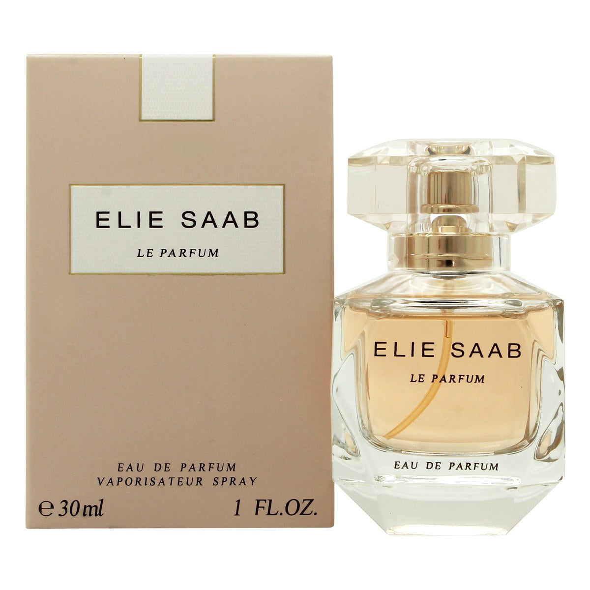 Le Parfum Eau De Parfum, Elie Saab, 30 ml – facetslebet glasflakon med gylden væske og klar prop