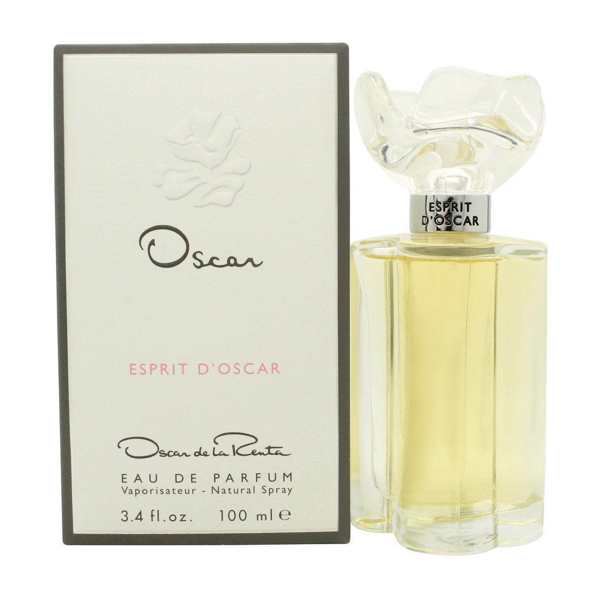 Oscar de la Renta Esprit d'Oscar Eau de Parfum 100 ml – rund klar glasflaske med rosa duft og gylden kapsel