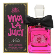 Viva La Juicy Noir Eau De Parfum Juicy Couture 100 ml, fuchsiafarvet glasflaske med facetter og sort satin sløjfe