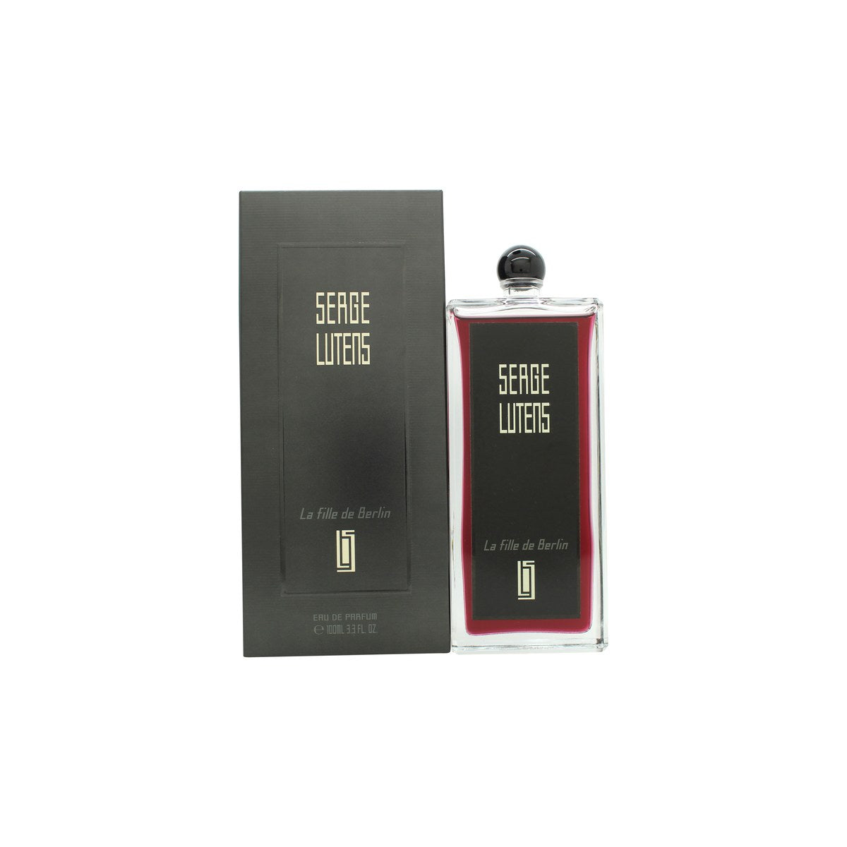 Serge Lutens La Fille De Berlin Eau De Parfum 100 ml – klar høj flakon med sort etiket og dybrød væske