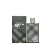 Burberry Brit Eau de Toilette, Burberry 100 ml, rektangulær glasflaske med beige tern og sølvfarvet låg i enkelt design