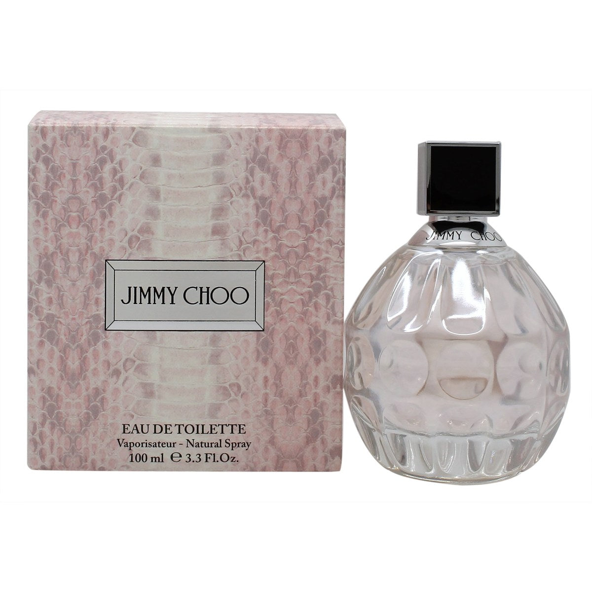 Jimmy Choo Eau de Toilette 100ml, Jimmy Choo, 100 ml – facetteret rosa glasflakon med sølvfarvet låg og moderne design
