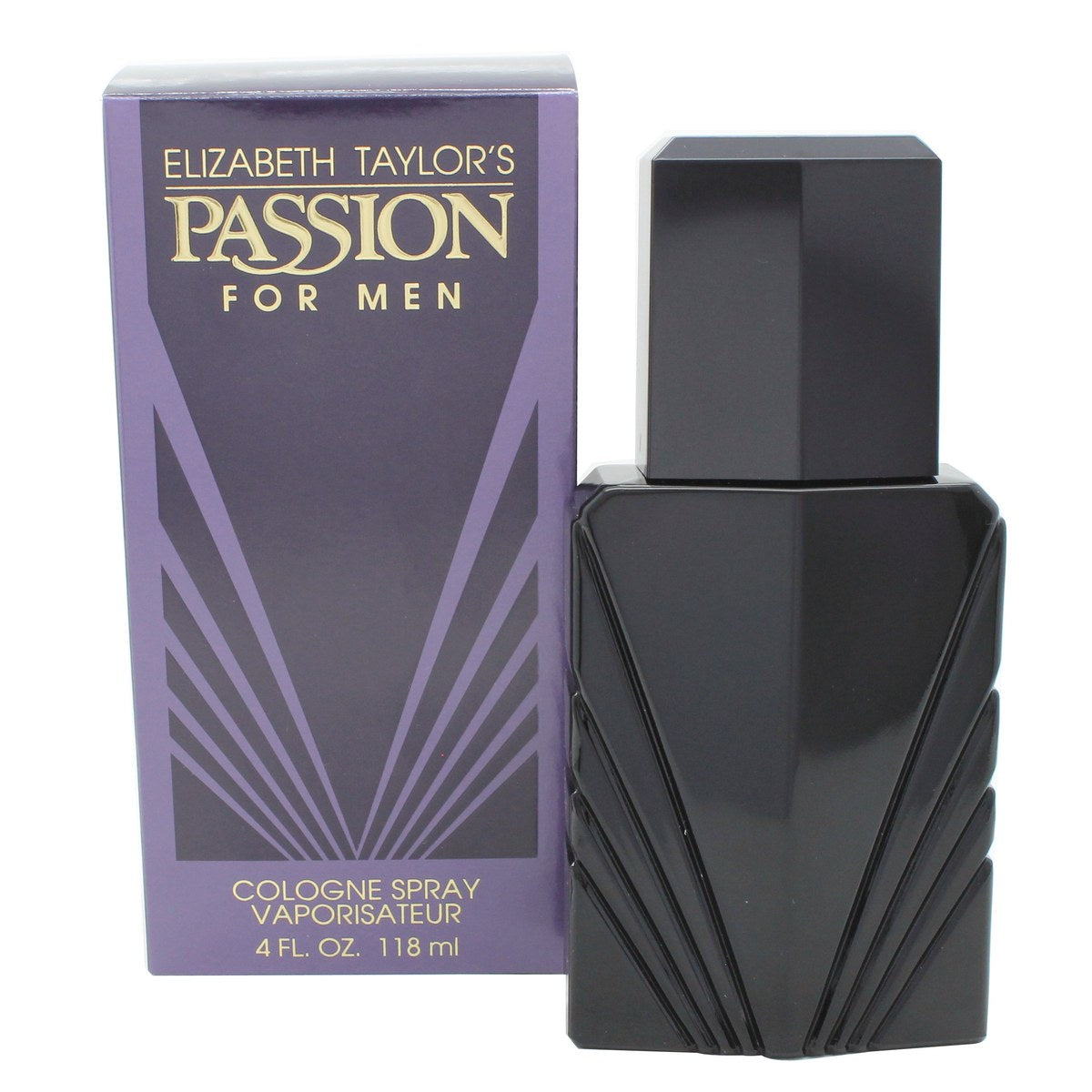 Elizabeth Taylor Passion Eau de Cologne 118 ml, ravfarvet buet glasflakon med sort låg og gyldent logo.