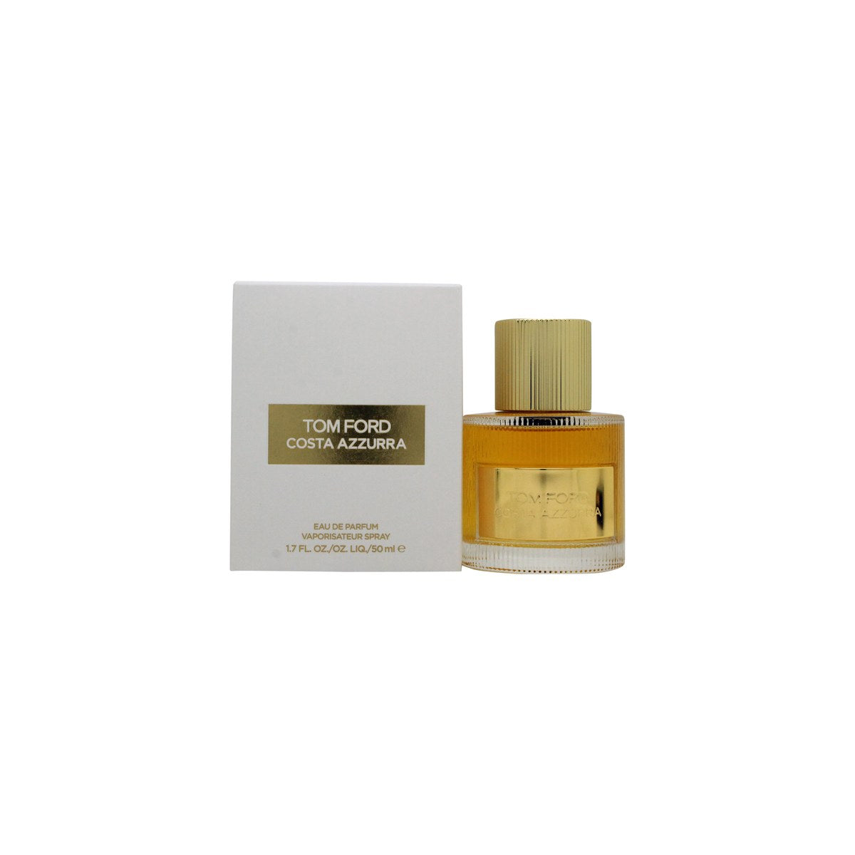 Tom Ford Costa Azzurra Eau De Parfum Tom Ford 50 ml, mat blågrøn firkantet flakon med gylden label og låg, rolig middelhavsstemning