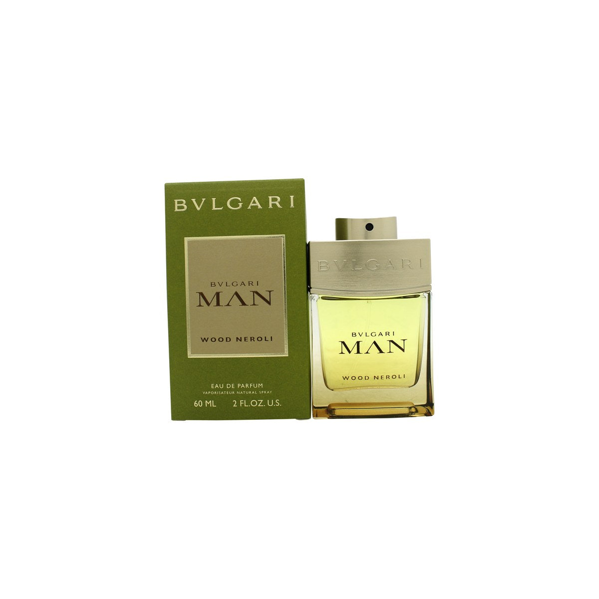Bvlgari Man Wood Neroli Eau de Parfum 60ml – klar glasflaske med lyseblå væske og sølvfarvet låg i rent, maskulint design.