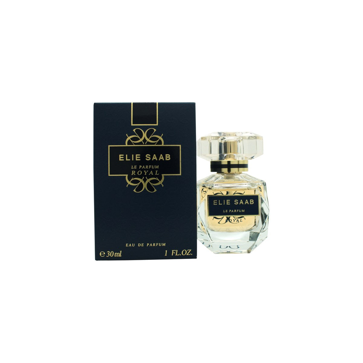 Elie Saab Le Parfum Royal, Elie Saab, 30 ml – facetteret glasflaske i gylden ravtone med asymmetrisk form og kronelåg