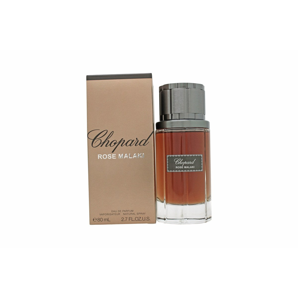 Chopard Rose Malaki Eau de Parfum 80 ml – dybrød glasflakon med gulddetaljer og sort korkformet låg, orientalsk udtryk
