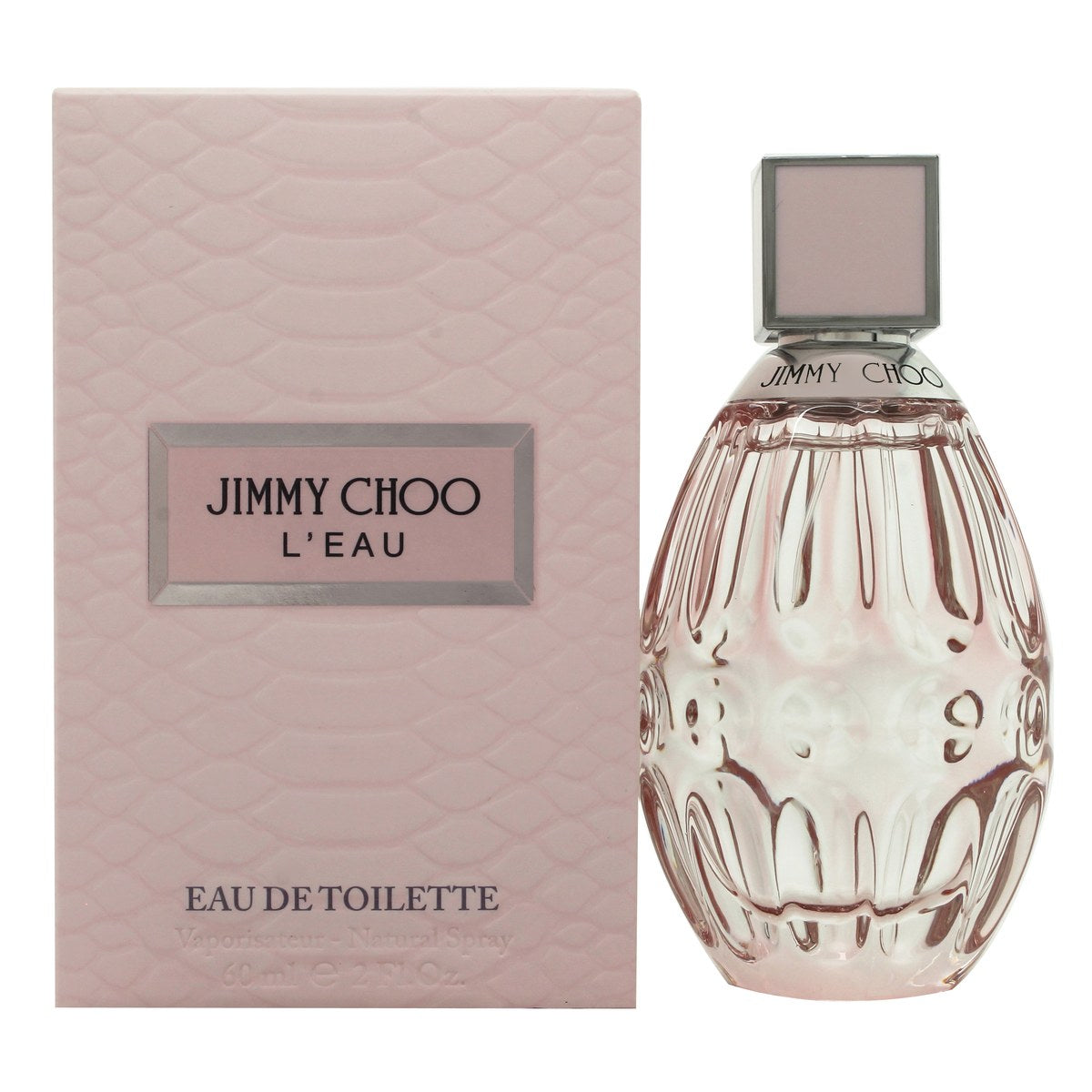 L'Eau Eau De Toilette Jimmy Choo 60 ml – klar glasflakon i lys rosa, facetteret design med rund prop og sølvdetalje
