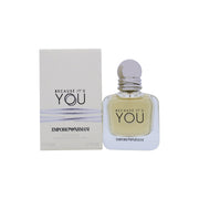 Giorgio Armani Because It's You Eau de Parfum 50 ml – klar rosa glasflaske med sort rund hætte og gyldne detaljer