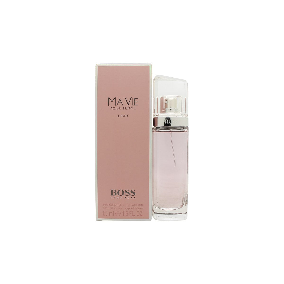 Hugo Boss Boss Ma Vie L'Eau Eau de Toilette 50 ml, Hugo Boss – slank klar glasflaske med lyserød duft og sølv låg