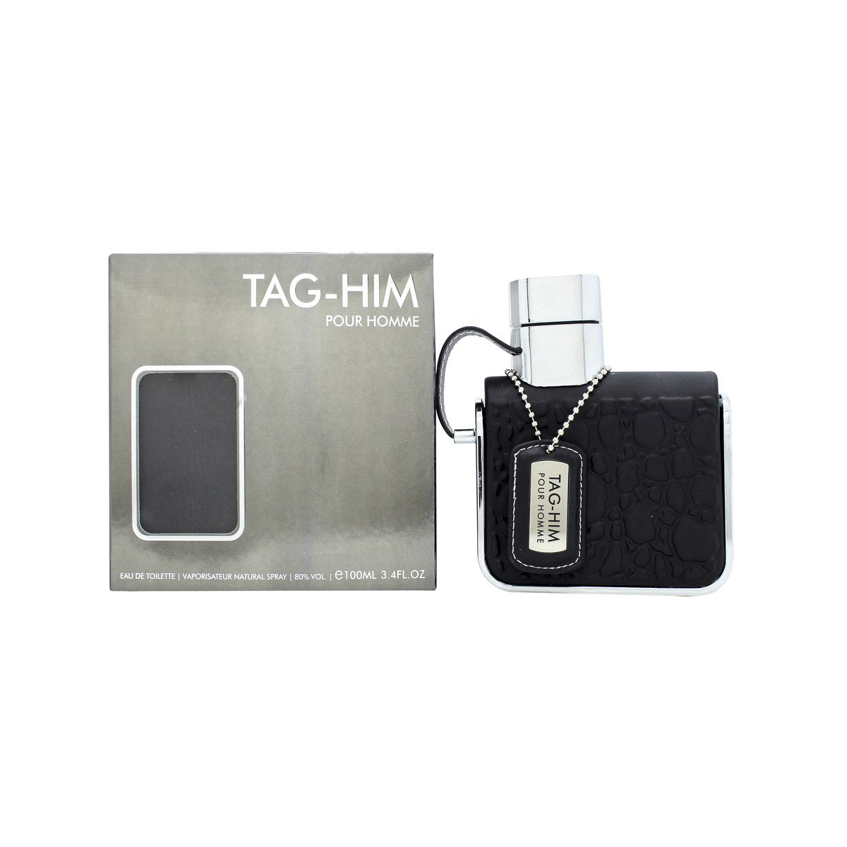 Armaf Tag-Him Eau de Toilette, Armaf, 100 ml – sort firkantet flaske med sølvhals og kædedetalje