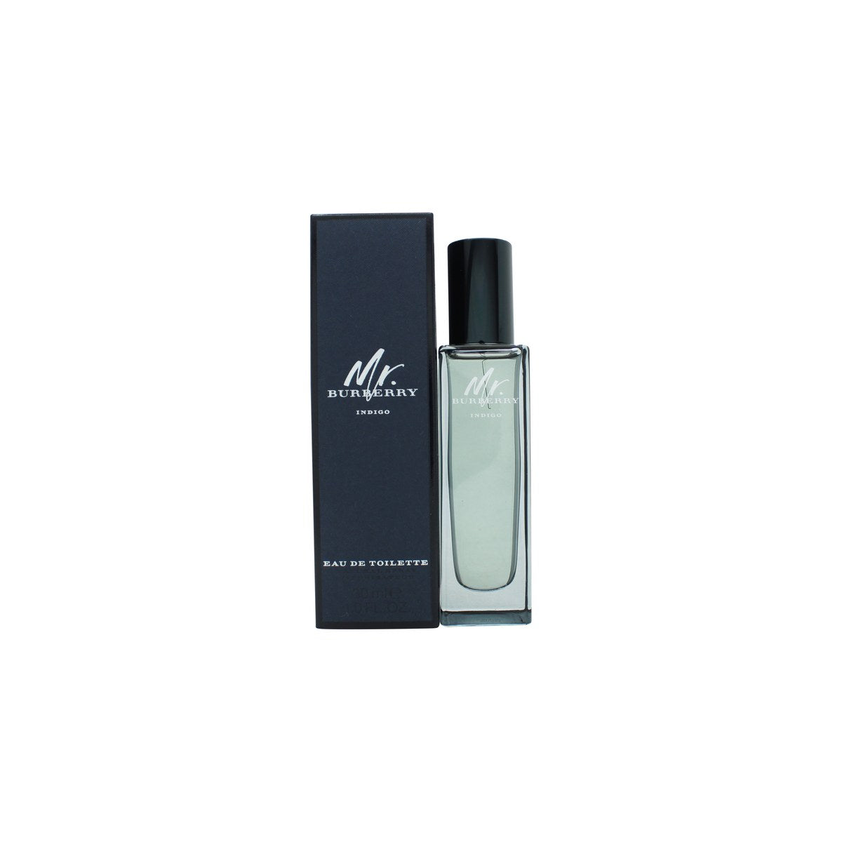 Burberry Mr. Burberry Indigo Eau de Toilette 30 ml fra Burberry – mørkeblå glasflaske med sort låg og knudedetalje
