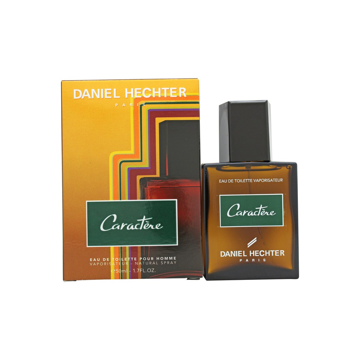 Daniel Hechter Caractére Eau de Toilette 50 ml fra Daniel Hechter i klar glasflaske med sorte detaljer og sølv låg.