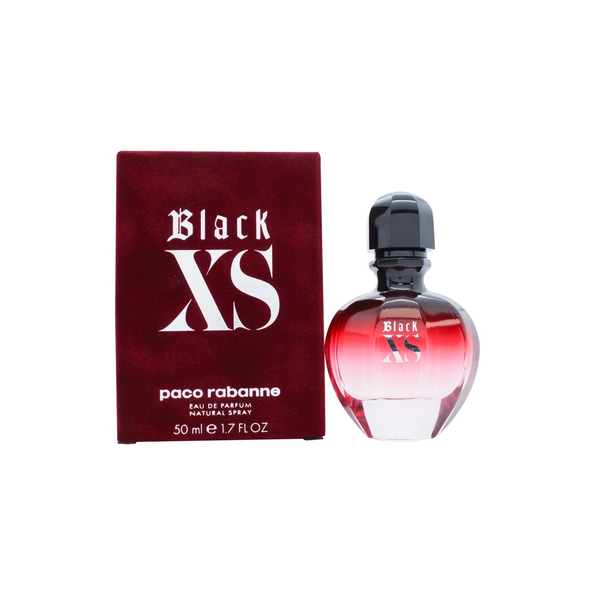Paco Rabanne Black XS Eau de Parfum 50 ml – mørk sort‑til‑rosa gradient flakon med afrundet form og rosedekor