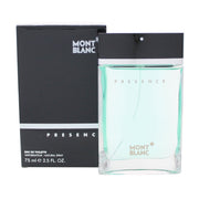Mont Blanc Presence Eau de Toilette 75 ml fra Mont Blanc – klar glasflaske med sølvgrå kantet hætte og minimalistisk design