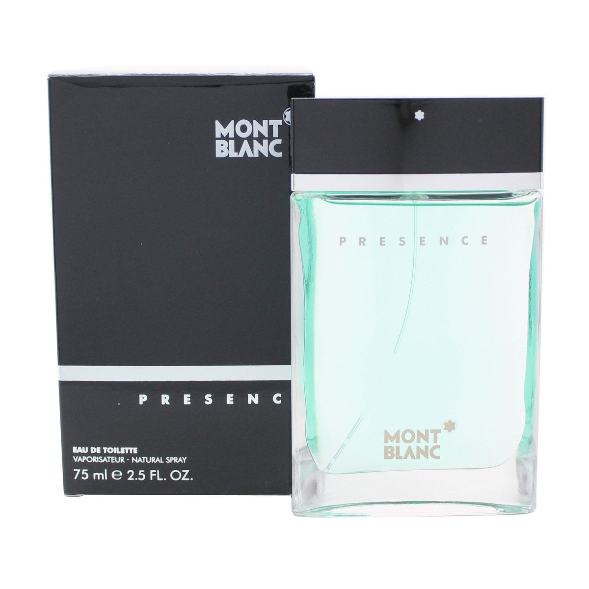 Mont Blanc Presence Eau de Toilette 75 ml fra Mont Blanc – klar glasflaske med sølvgrå kantet hætte og minimalistisk design
