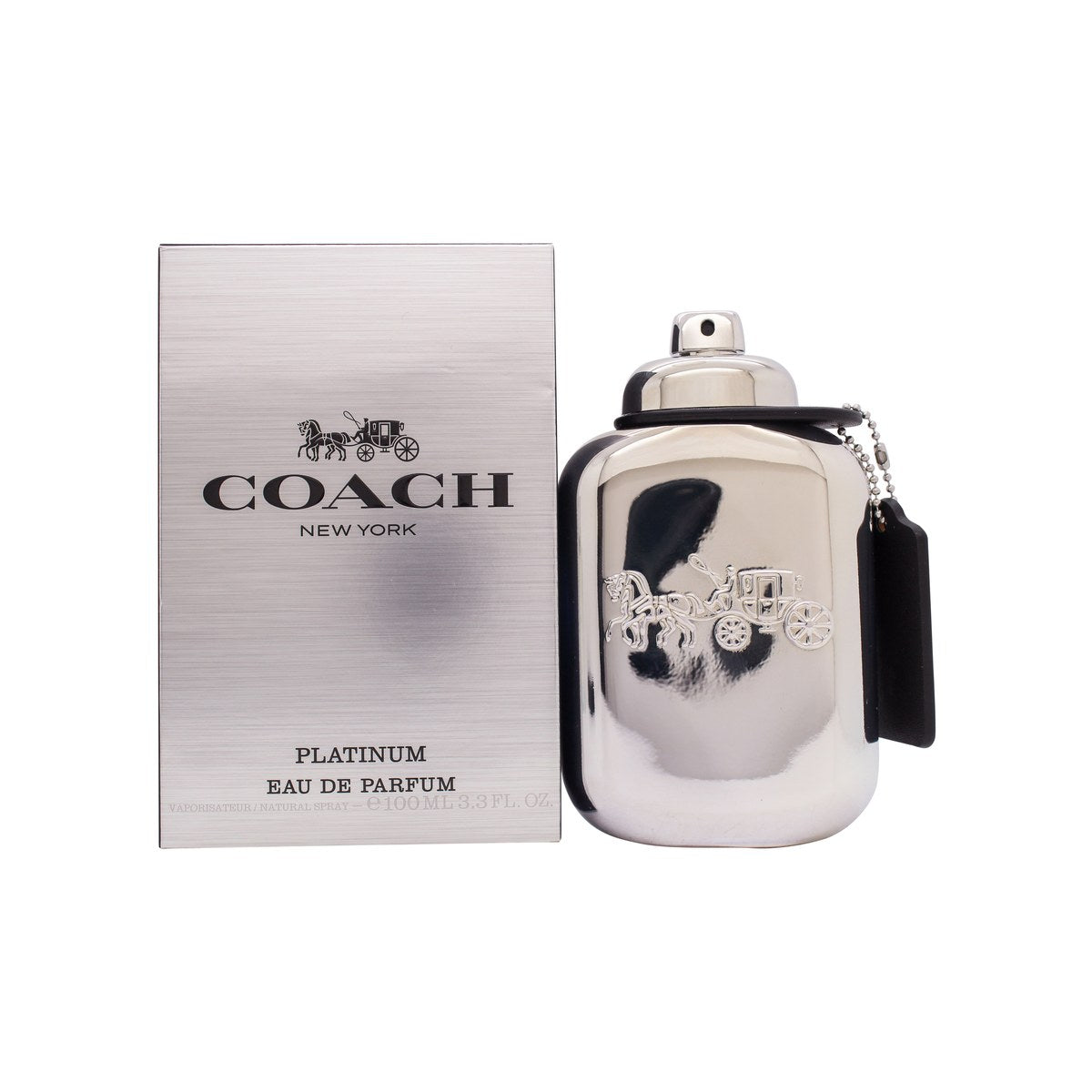 Coach Coach Platinum Eau de Parfum 100 ml fra Coach i sølvmetal flakon med spejlblank finish og lædertag