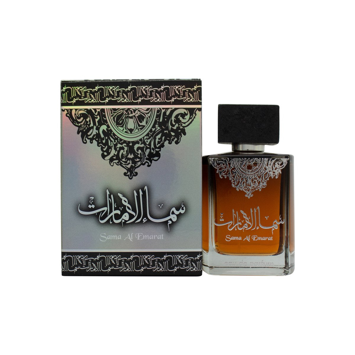 Louis Cardin Sama Al Emarat Eau de Parfum 100ml i gylden og rød flakon med orientalsk mønster og firkantet glasdesign