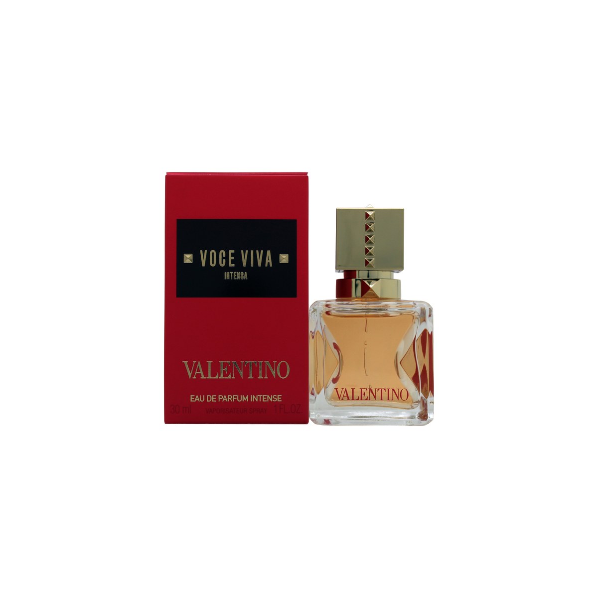 Valentino Voce Viva Intensa Eau de Parfum 30 ml fra Valentino – kvadratisk glasflakon med rosa duft og gyldent nittet låg