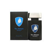 Lamborghini Acqua Eau de Toilette 75 ml, Lamborghini – klar blå glasflaske med sølvkork og tyrelLogo i front